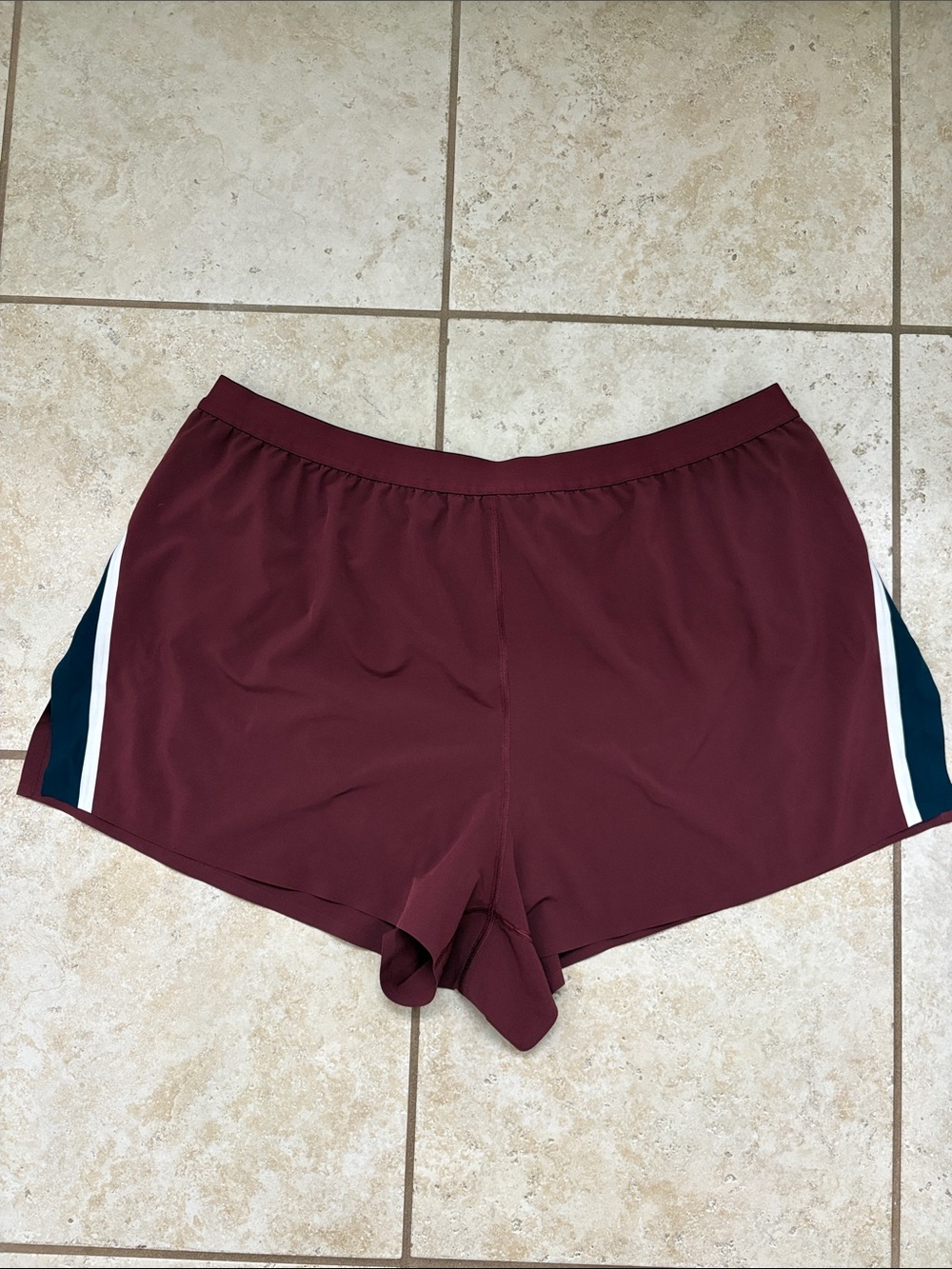 lululemon athletica Maroon Athletic Shorts with Navy & White Side Stripes